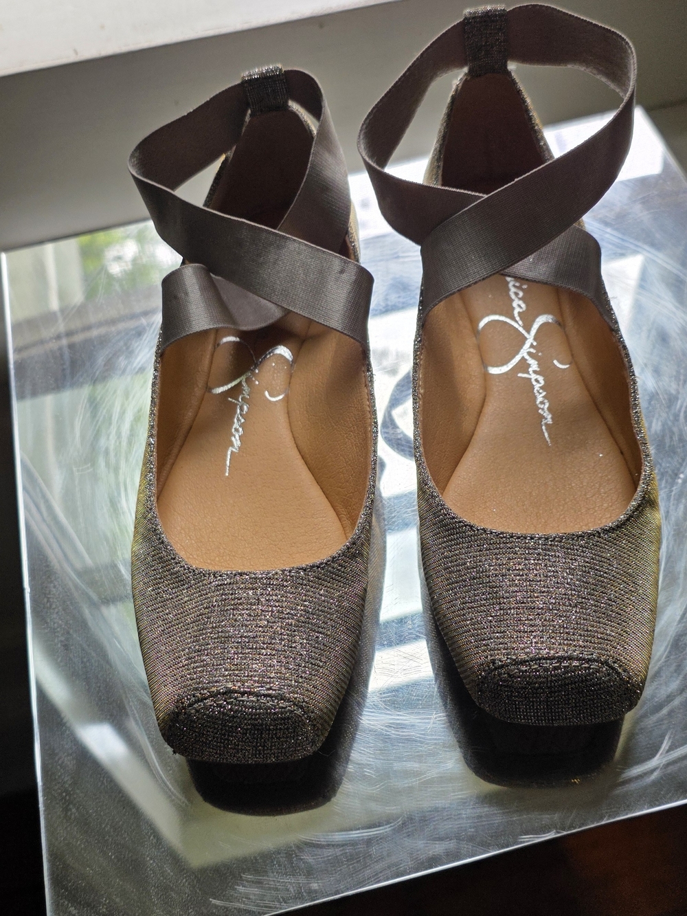 Jessica Simpson NWOB Mandalaye Metallic Bronze/Gold Ballet Flats Ankle Wrap Sz 8 - Picture 2 of 7